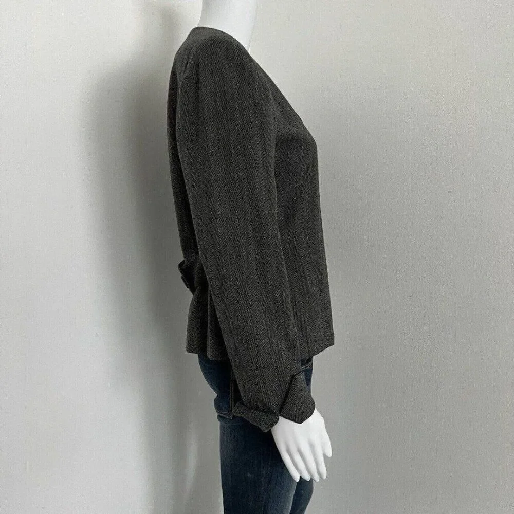 Vintage Christian Dior Women's Herringbone Jacket Size 8 Gray Worsted Wool USA